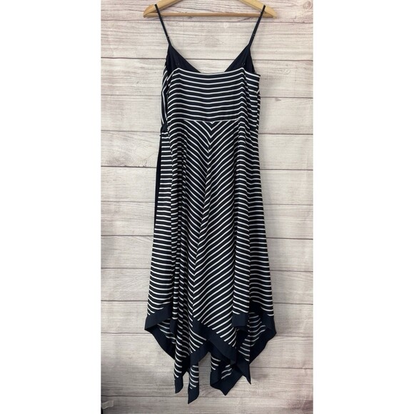 Banana Republic Strappy Handkerchief Hem Dress Midi Blue Stripe 6 - Picture 3 of 9